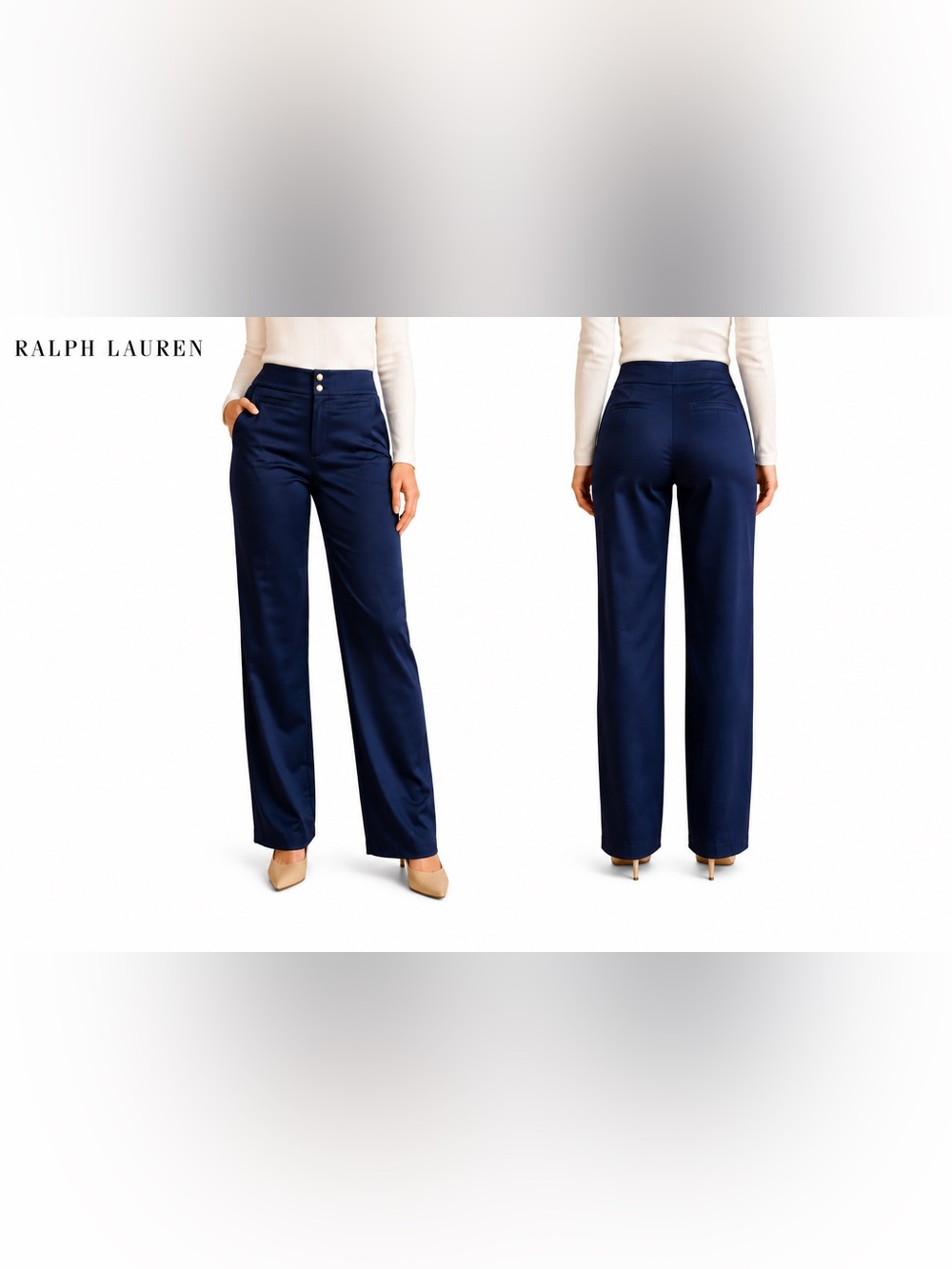 Ralph Lauren Navy Stretch Sateen Straight Leg Pants Size 6 work career office
